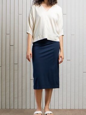 Women's Navy Midi Pencil Skirt by Bodybag by Jude Montreal Size S NWOT